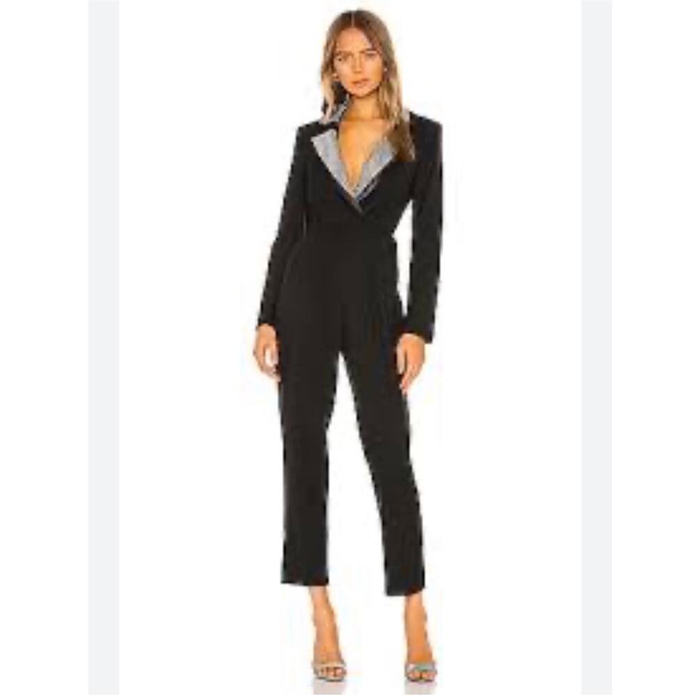 Ronny Kobe Sharon Crystal Lapel Crop Leg Jumpsuit Sz Small NYE Party Formal